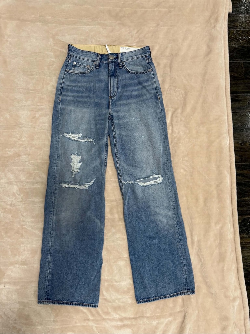Rag’n’Bone women’s Distressed Wide-Leg Jeans 23  - Blue